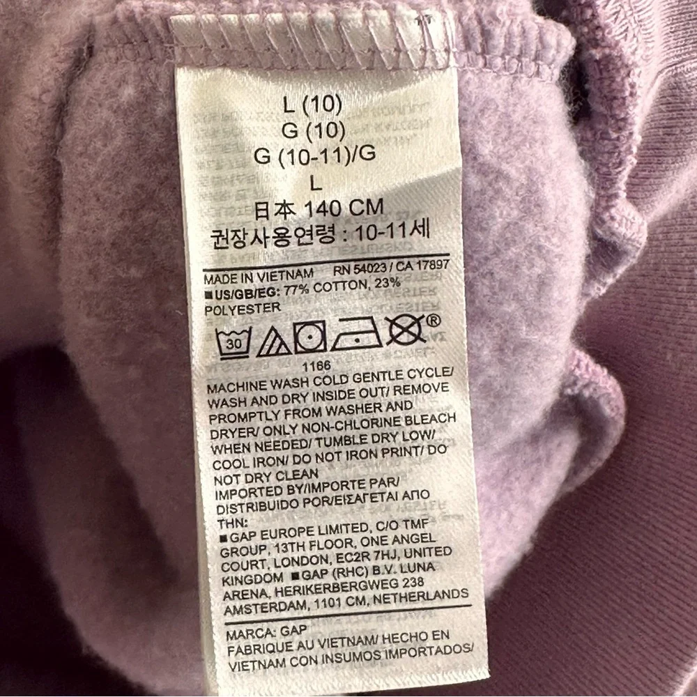 GAP Kids Light Purple Logo Heart Fleece Hoodie Girl’s Size Large 10